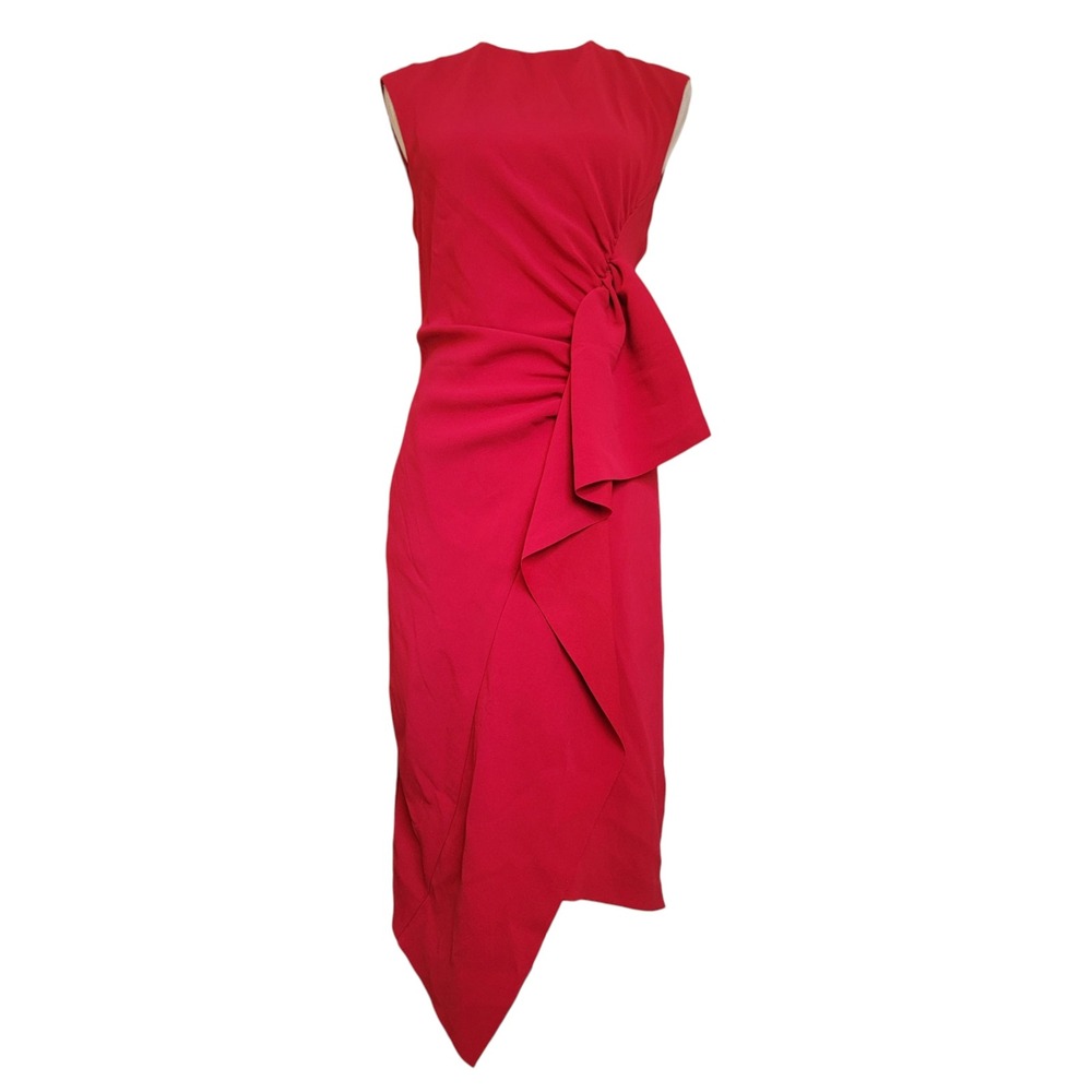 Pinko Red Asymmetrical Side Ruffle Sleeveless Casual Sheath Midi Dress Size‎ 6